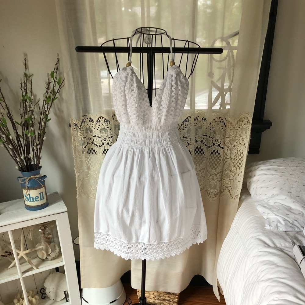 Cotton Natural white halter dress